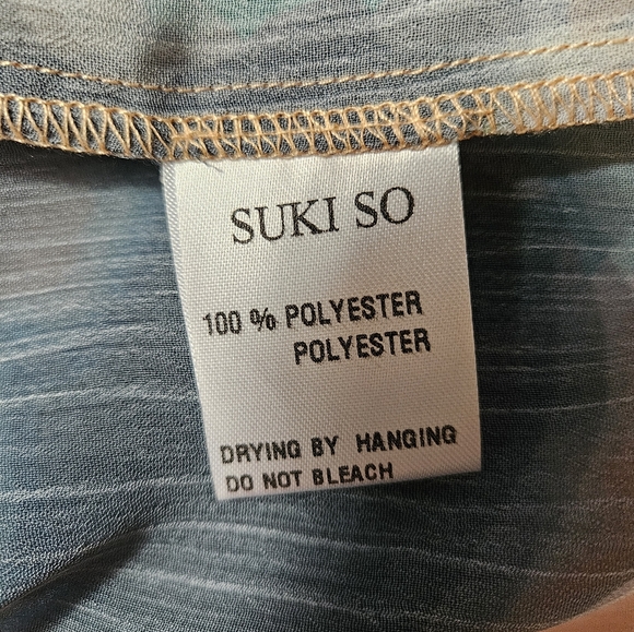 Suki So Goddess Tan Teal Tie Dye Kimono Robe OS Metallic Greek Key Coverup READ - Picture 15 of 15